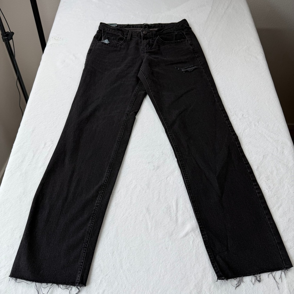 Wild Fable Straight Leg Jeans Womens 10 Black NWT Distressed Raw Hem High Rise
